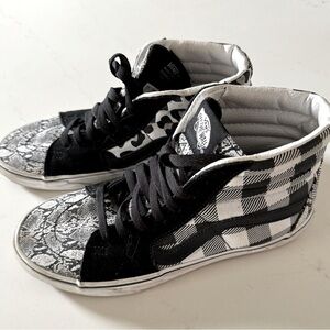 Vans Snake-Skin Leopard Plaid Black White Sk8-Hi High-top Skate Sneakers Suede